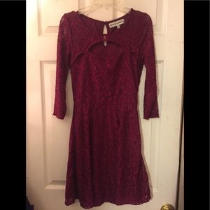 Almost famous junior maroon open front lace dress